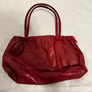 Franchi Collection Red Leather Shoulder Bag with Flower